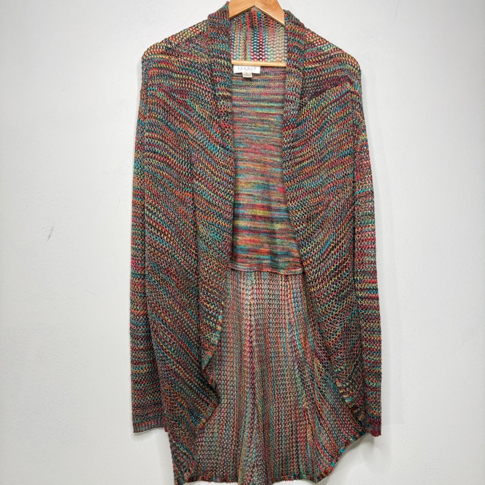 Studio JPR Womens XL Cardigan Multicolor Open Front Knit Boho Cozy Duster Chic